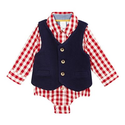 J by Jasper Conran Baby boys' red checked bodysuit and waistcoat set